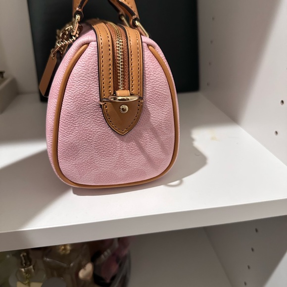 Coach Pink Signature Mini Satchel with Tan Trim and Gold Hardware - Picture 4 of 6